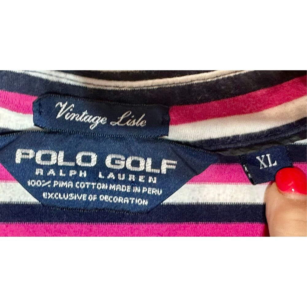 Polo Golf Vintage Lisle size XL pink, blue, and white striped Pima cotton polo - Picture 7 of 9